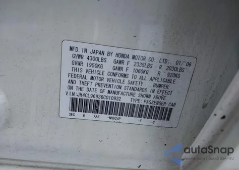 2006 Acura Tsx from USA, damaged, VIN JH4CL96936C010932